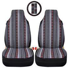 Load image into Gallery viewer, Inca Woven Blanket Stripes Ethnic Universal Car Seat Covers Full Set, Steering Wheel Cover and Seat Belt Comforters for Vehicles