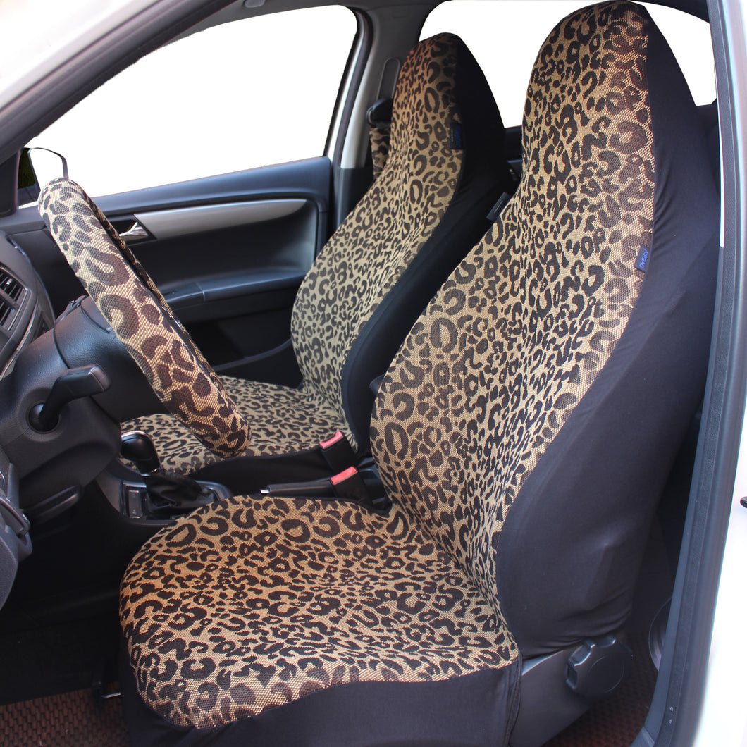 Leopard Cheetah Animal Print Handmade Front Set Car Seat Covers for Vehicles, Gift for Her/Him