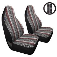 Load image into Gallery viewer, Inca Woven Blanket Stripes Ethnic Universal Car Seat Covers Full Set, Steering Wheel Cover and Seat Belt Comforters for Vehicles
