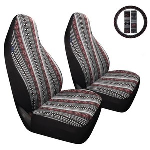 Inca Woven Blanket Stripes Ethnic Universal Car Seat Covers Full Set, Steering Wheel Cover and Seat Belt Comforters for Vehicles
