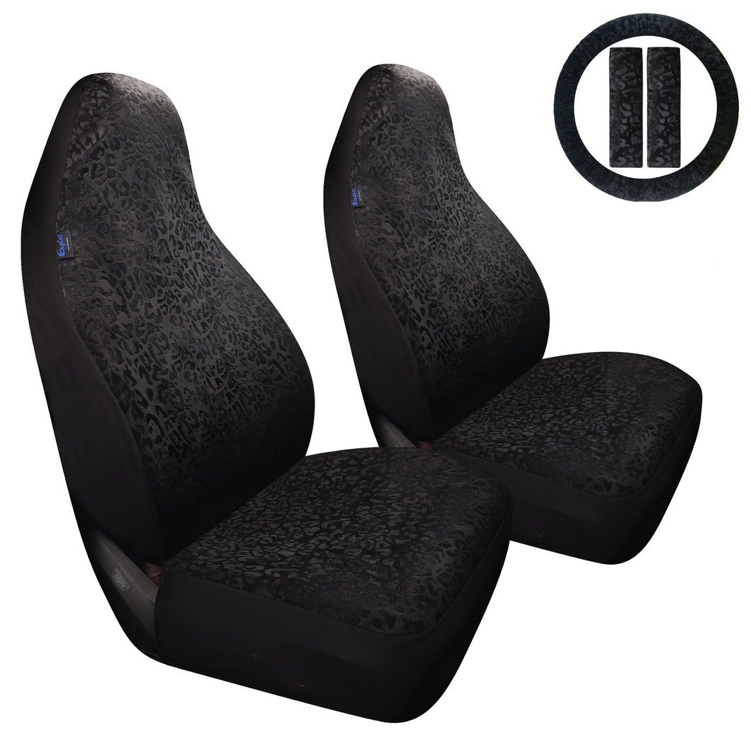 Leopard Cheetah Black Car Seat Covers Full Set for Vehicles, Front Seat and Back Seat Covers for Vehicles, Gift for Her/Him
