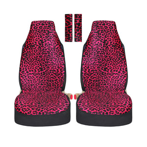 Leopard Cheetah Fuchsia Velvet Car Seat Covers and Seat Belt Covers for Vehicles, Front Seat Covers for Women, Car Decor, Gift for Her