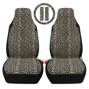 Beige Leopard Cheetah Car Seat Covers Full Set, Front and Back Seat Covers for Vehicles, Car Decor, Gift for Her/Him