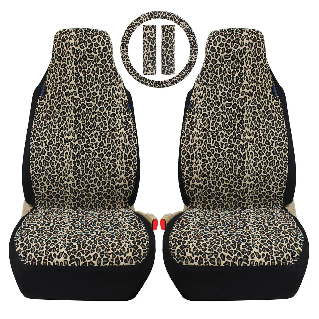 Beige Leopard Cheetah Car Seat Covers Full Set, Front and Back Seat Covers for Vehicles, Car Decor, Gift for Her/Him