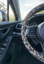 Load and play video in Gallery viewer, Leopard Cheetah Beige Car Steering Wheel Cover, Animal Print Car Accessories, Gift for Her/Him
