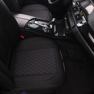 Luxurious Leatherette Black Car Seat Bottom Covers for Front Seats, Nonslip Padded Car Seat Cushions with Storage Pockets for Cars