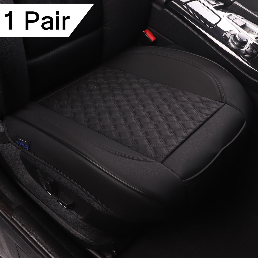 Luxurious Leatherette Black Car Seat Bottom Covers for Front Seats, Nonslip Padded Car Seat Cushions with Storage Pockets for Cars