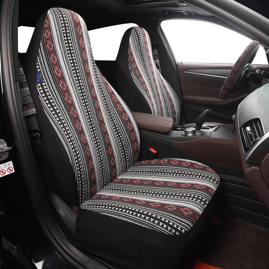 Inca Woven Blanket Stripes Ethnic Universal Car Seat Covers Full Set, Steering Wheel Cover and Seat Belt Comforters for Vehicles