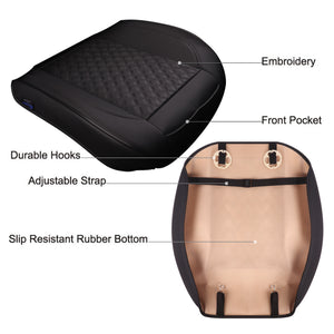 Luxurious Leatherette Black Car Seat Bottom Covers for Front Seats, Nonslip Padded Car Seat Cushions with Storage Pockets for Cars
