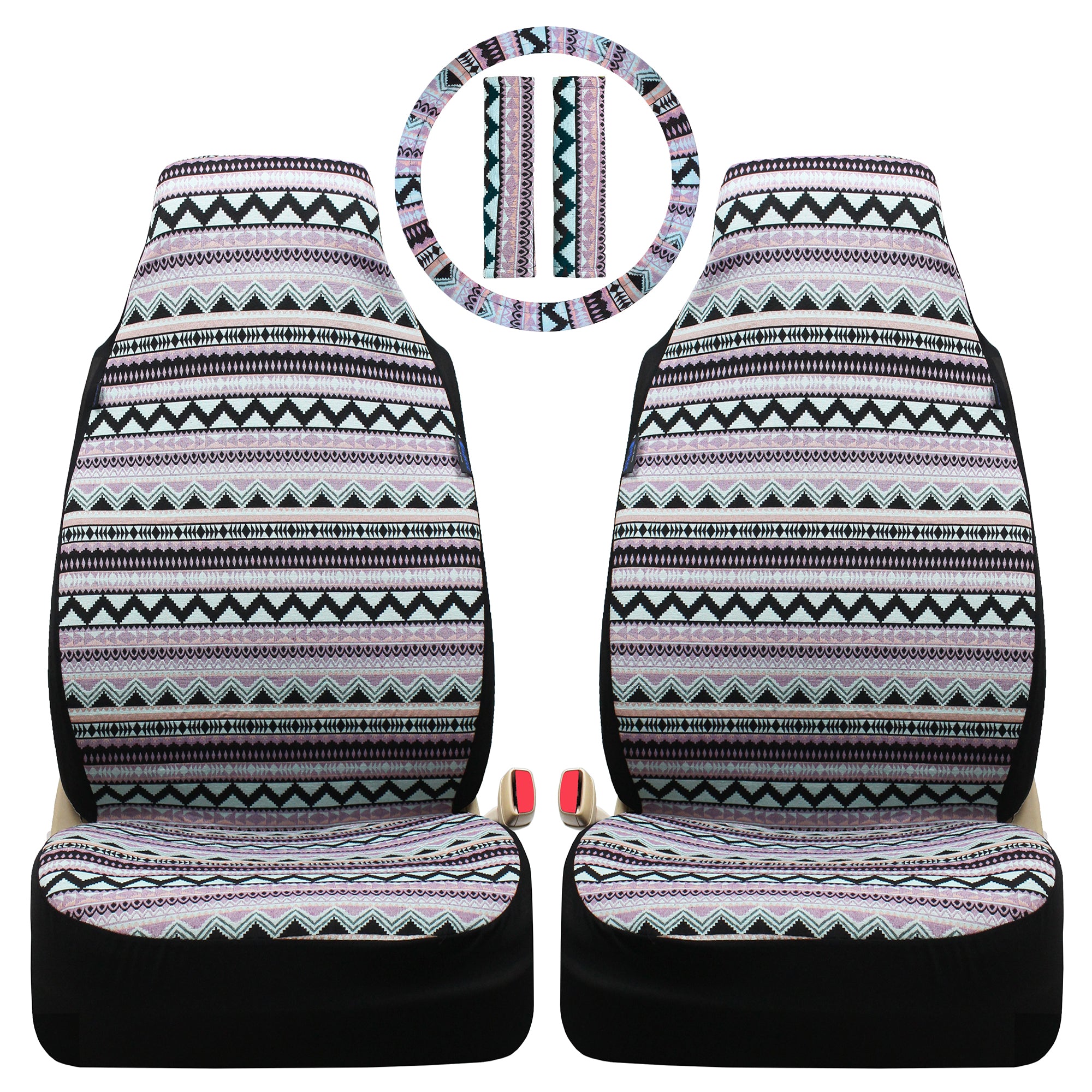 Boho Mint Multicolor Universal Car Seat Covers with Steering Wheel and –  Eaglet Auto